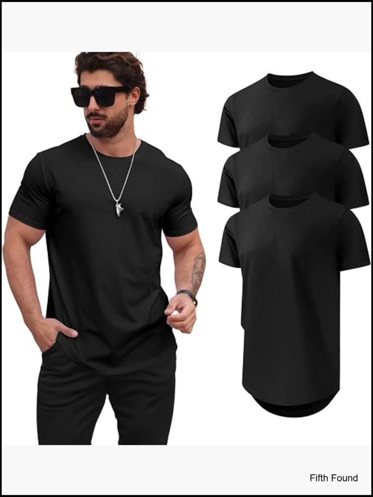 3-Pack Men's Casual Hipster Longline Crewneck Tees